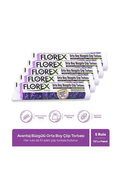 Florex Advantage Series Lavender Scented Drawstring Medium Garbage Bag X 5 Rolls