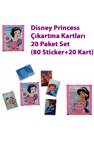 Panini Disney Princess Sticker Cards 20 Pack Set (80 Stickers+20 Cards)