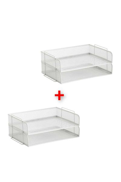 IKEA 4 Pieces 34X24X7 cm Metal Document Rack White Tiered File Rack Set