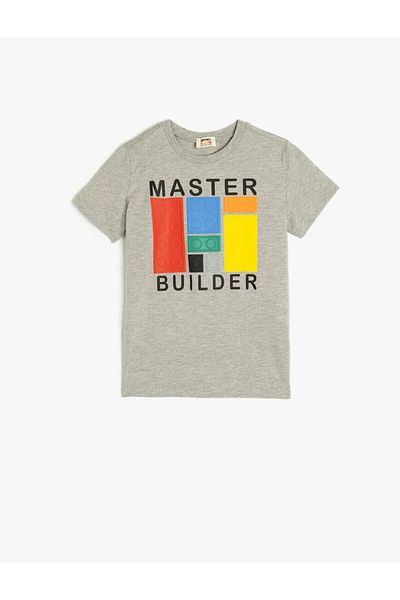 Koton Game Themed Short Sleeve Gray Boy's T-Shirt 5Skb10064Tk
