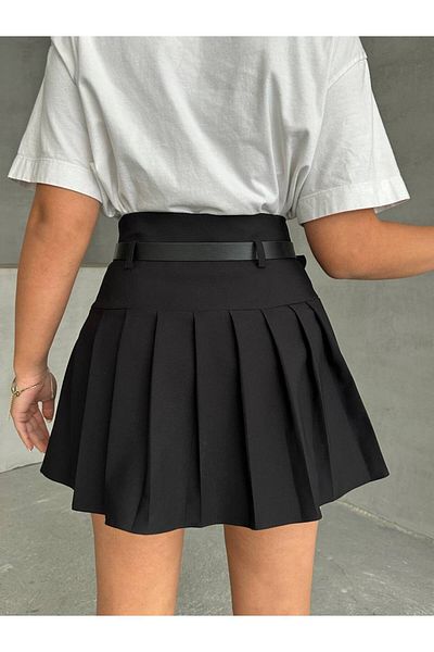 İLKCET MODA Fusta neagră cu pliuri pentru damă, pantaloni scurți