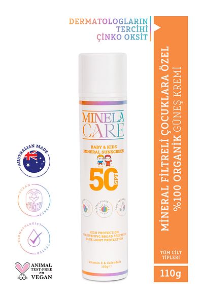 Minela Care Organic Mineral Filtered High Uva Uvb Protection Baby and Child Sunscreen Spf 50 110Gr