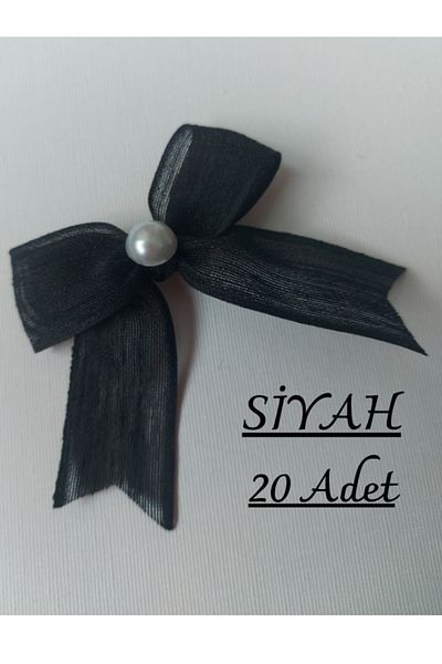 SEVİMLİ TASARİMLAR Pearl Detailed Linen Ribbon Napoli Ready-Made Bow (20 Pieces)