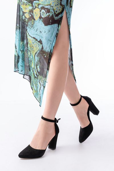 DURUNUN BUTİĞİ Arolf Black Suede Ankle Strap (8 cm Heels) Shoes