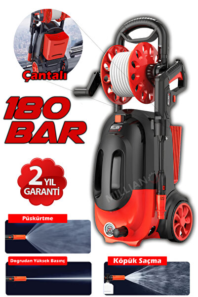 Millian Profesyonel 180 Bar -  Bakır Sargılı Yüksek Basınçlı Çok Amaçlı Araba Bahçe ve Oto Yıkama Makinesi