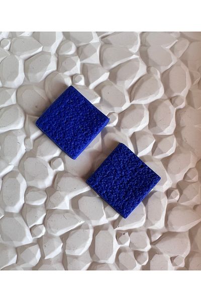ACCESSORY Navy Blue Square Earrings Polymer Clay Earrings