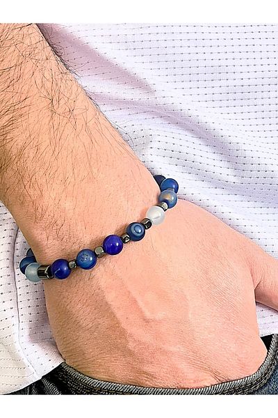 Farah Butik Unisex Blue Matte Agate Stone Natural Stone Bracelet Gift Bracelet