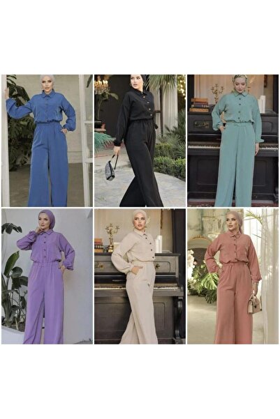 Pasaklı Giyim Kadın Minti Cepli Beli Kolu Lastikli Uzun Kol Bol Kesim Tesettüre Uygun Kupra Tulum 3360451