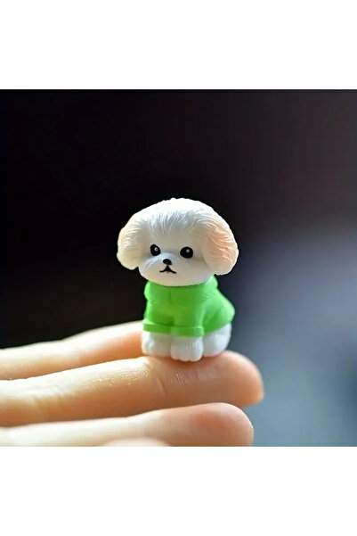 CharmFancy Mini Yeşil Kazaklı Köpek Figürü – Teraryum Ve Dekoratif Biblo Akse...