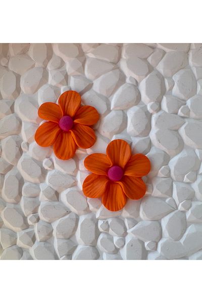 ACCESSORY Fuchsia Detail Orange Flower Earrings Polymer Clay Earrings Design Earrings