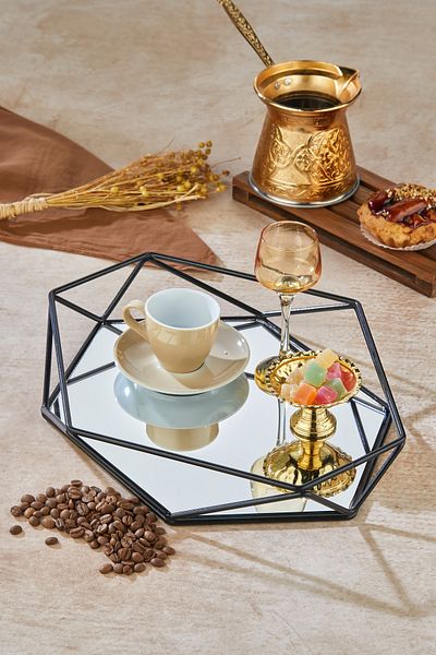 Milenay Decorative Black Metal Prism Mirror Tray - Serving Tray, Presentation Tray