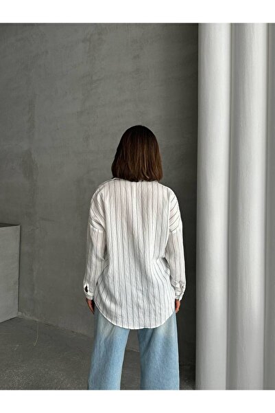 İLKCET MODA Modal Striped Oversize Women's Shirt