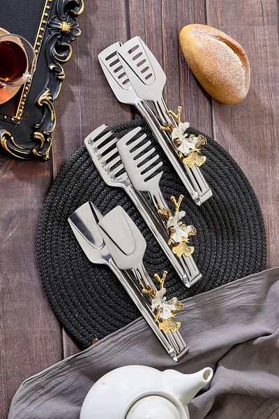Milenay Set of 3 Decorative Serving Tongs - Butterfly Detail, Elegance and Functionality Together