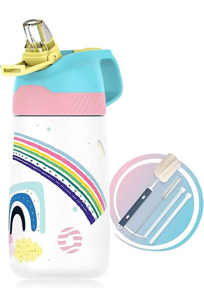 Yuumi Baby FJbottle 350ml Children's Water Bottle - Stainless Steel Thermos with Straw and BPA Free