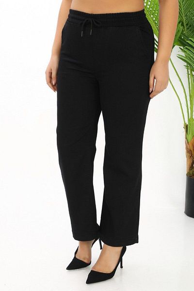 Gül Moda Elastic Waist Wide Leg Jeans Lycra High Waist Black G115-3
