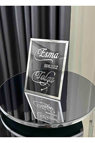 estölye Pleksi Dik Model Söz Nişan Masa Üstü Isimlik Gümüş(Silver)