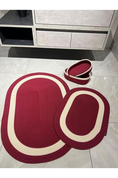 Türkmen Ev Tekstil طقم حمام من قش الجوت باللون الأحمر مكون من 4 قطع، طقم سجاد...