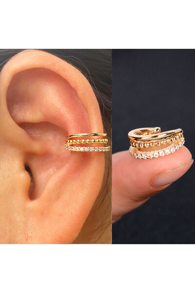 Choice D gold 1Piece Geometry Rainbow CZ Cuff Wrap Clip On Earrings Women Gir...