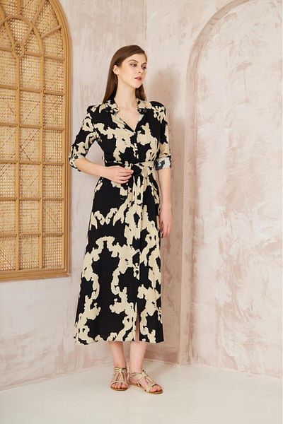 Yıldızistan Rochie de vară cu centură 100% viscoză - mânecă lungă, croială subțire 700- 3413350