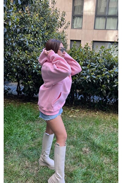 Bliss Dale سويت شيرت وردي بغطاء للرأس مقاس كبير