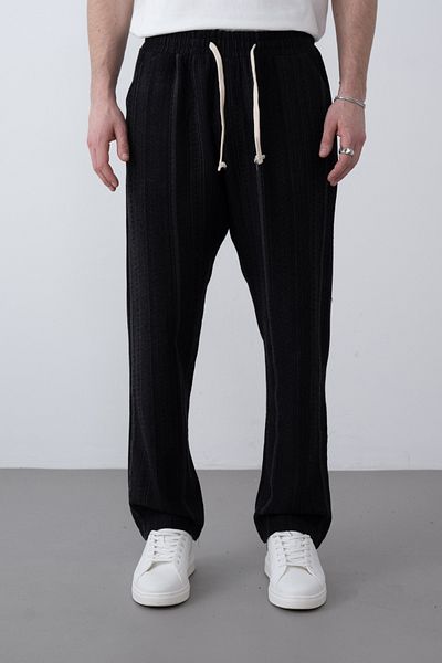 İLKCET MODA Λεπτομέρεια με κορδόνια Μαύρο Oversize Ανδρικό Παντελόνι Bohemian