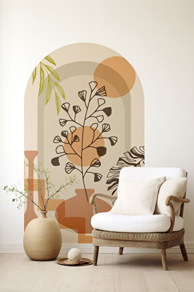 Pluswall Kendinden Yapışkanlı Oval Kesim Bohem Art Duvar Kağıdı Stickeri, Kol...