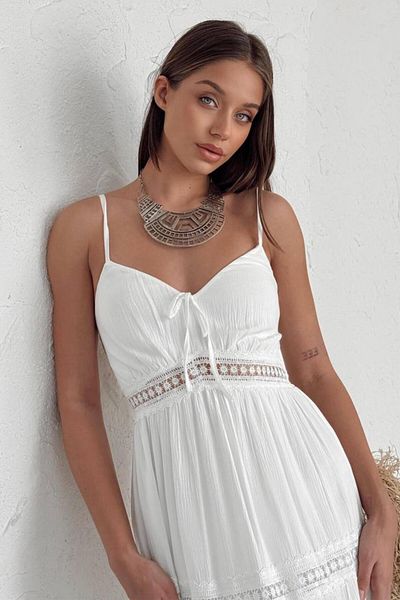 ZISHAN Summer Strap Stylish Embroidery Detailed Women's Dress 8530