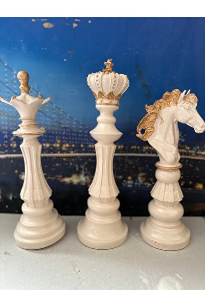 busraconcept Krem-gold santraç takımı 3lü set büyük biblo dekorasyon