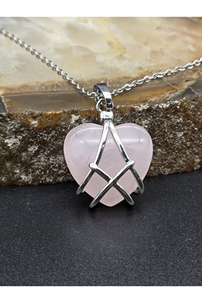 NBS Beautiful Naturel Stones Kadın Trend Tasarım Çelik Zincir Pembe Kalp Kara...