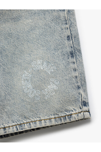Koton Denim Şort Beli Bağlamalı Düğmeli Cepli Pamuklu