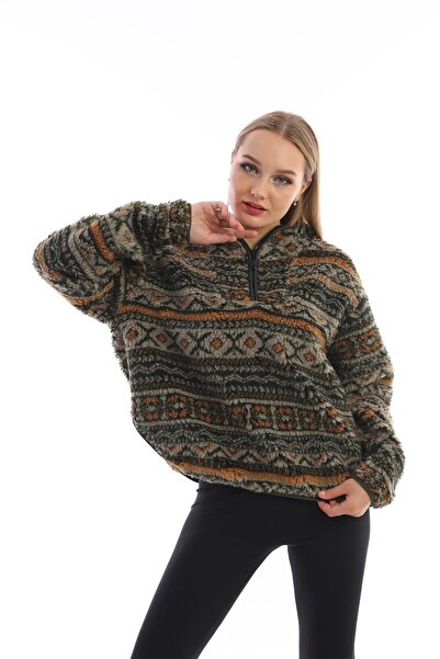 Edelle Peluş Kadın Sweatshirt Kapüşonlu Bol Kesim