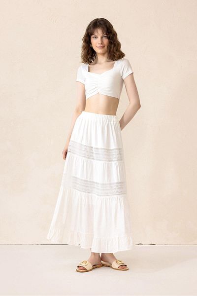 Olcay Spitzenrock mit elastischer Taille WEISS 7061