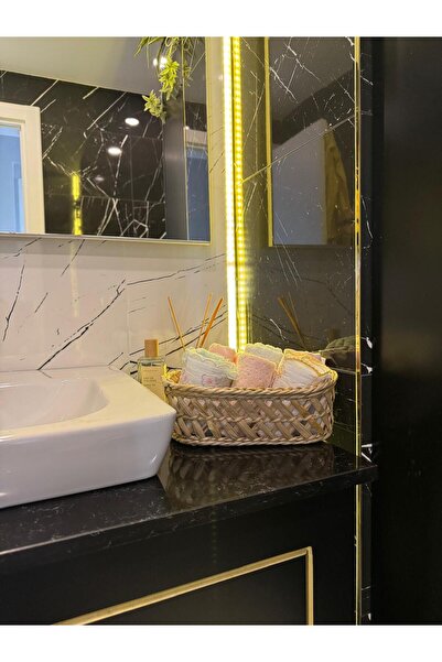 Beyaz Atölyem Bathroom Organizer Basket Long Cross Braided