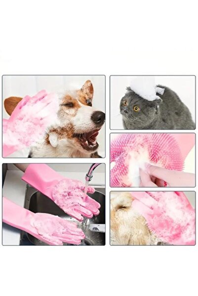 Nirnisa 1 Çift Kedi Köpek Yıkama Fırçası Pet Banyo Silikon Bulaşık Yıkama Eldiveni Isıya Dayanıklı Fırça
