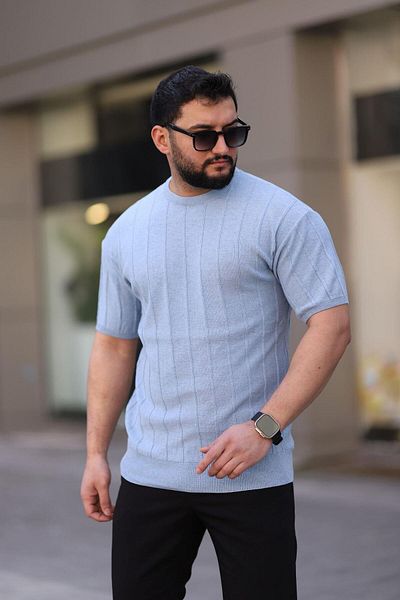 CLASSİCS MEN Ανδρικό πλεκτό μπλουζάκι με κοντό μανίκι Crew Neck