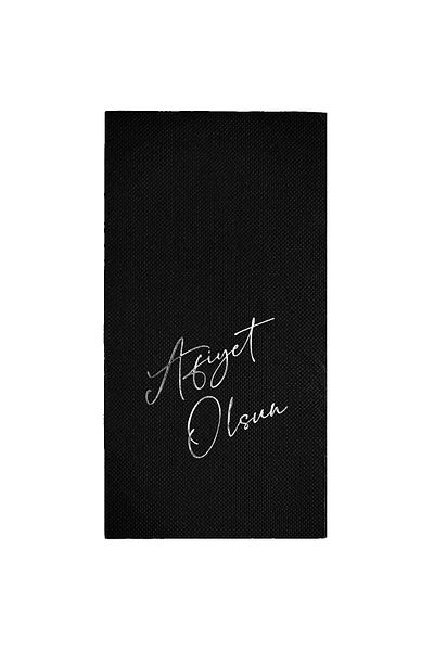 Story 40X40 cm Silver Foil Bon Appetit Patterned 16-Piece 1/8 Fold Black Colored Paper Napkins