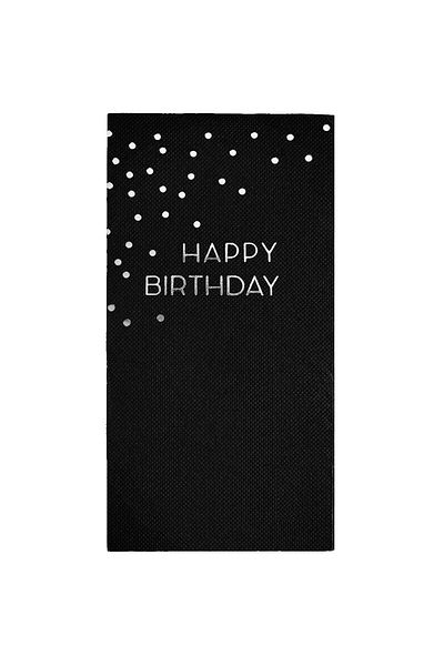 Story 40X40 cm Silver Foil - Happy Birthday Motif, Black Colored 16-Piece Paper Napkins