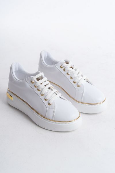 Joy Woman Pantofi sport pentru femei cu talpă ortopedică cu șireturi MINA - BT alb/auriu