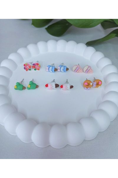 Accesstory Child Young Enamel Minimal Steel Earrings 3 Pairs