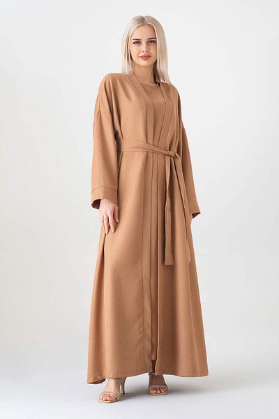 Fashion Showcase Αμάνικο Σετ Kimono Abaya Ferace – Καφέ