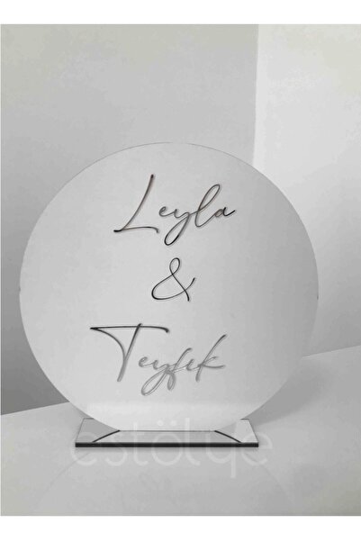 estölye Ahşap Üzerine Gümüş Pleksi Masaüstü Oval Kişiye Özel Söz Nişan isimli...