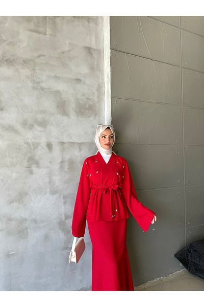 hacer ayaydın Stoned Fishtail 2-Piece Skirt-Blouse Set