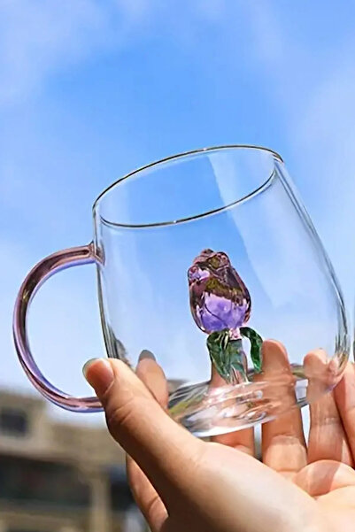 STLIFE 4D Borasilikat Kulplu Gül Figürlü Kupa Isıya Dayanıklı Sunum Kahve Bar...