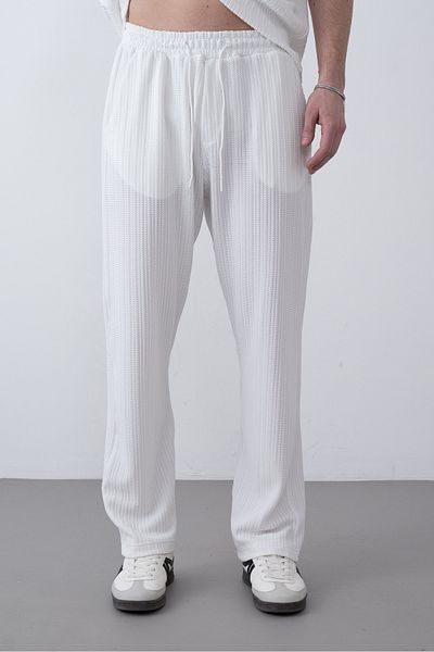 İLKCET MODA Πλεκτό φαρδύ ανδρικό casual παντελόνι