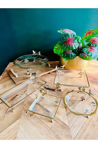 CASA DE BELLA 5 Piece Bird Figured Presentation Service Set with Gold Edge