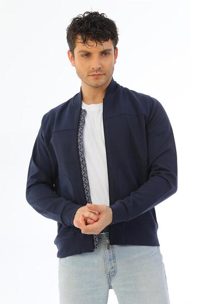 Edelle Erkek Lacivert Ceket Slim Fit Yan Cep Detaylı Pike Kumaş