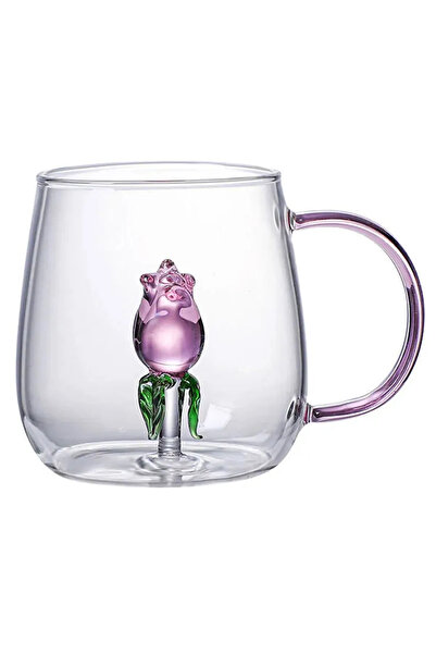 STFAST 3D Borasilikat Kulplu Gül Figürlü Kupa Isıya Dayanıklı Sunum Kahve Bar...