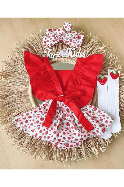 EBRU ÖZÖRGÜCÜ Girl's Salopet Dress Shorts Suit with Marmalada Pattern in Hand