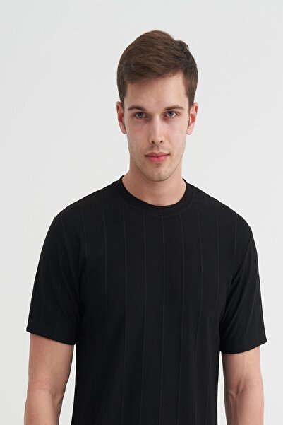 Cazador Erkek Cazador Yazlık Regular Fit Rahat Kesim Özel Çizgili Bisiklet Yaka Likralı Triko Örme T-Shirt
