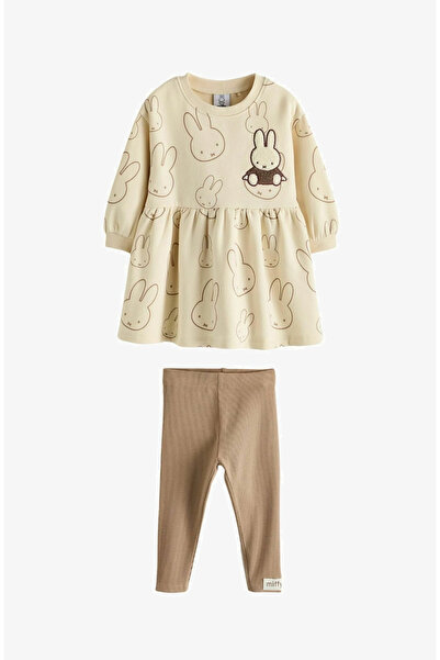 2kids2mom Σετ βαμβακερό φόρεμα και καλσόν με σχέδιο κουνελιού